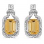 14k White Gold Emerald-cut Citrine And Diamond Earrings