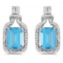 14k White Gold Emerald-cut Blue Topaz And Diamond Earrings