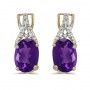 14k Yellow Gold Oval Amethyst And Diamond Earrings