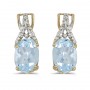 14k Yellow Gold Oval Aquamarine And Diamond Earrings