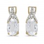 14k Yellow Gold Oval White Topaz And Diamond Earrings