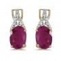 14k Yellow Gold Oval Ruby And Diamond Earrings