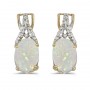 14k Yellow Gold Oval Opal And Diamond Earrings