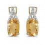 14k Yellow Gold Oval Citrine And Diamond Earrings