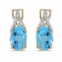 14k Yellow Gold Oval Blue Topaz And Diamond Earrings