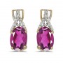 14k Yellow Gold Oval Pink Topaz And Diamond Earrings