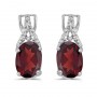 14k White Gold Oval Garnet And Diamond Earrings