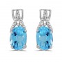 14k White Gold Oval Blue Topaz And Diamond Earrings