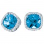 14K White Gold 7mm Cushion Blue Topaz and Diamond Earrings