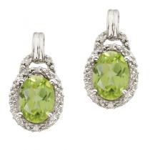 14K White Gold 8x6 Oval Peridot and Diamond Earrings