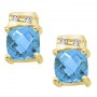 14K Yellow Gold 5 mm Blue Topaz and Diamond Earrings