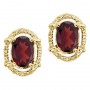 14K Yellow Gold Oval Garnet and Diamond Earrings