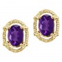 14K Yellow Gold Oval Amethyst and Diamond Earrings