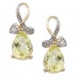 14K Yellow Gold Pear Lemon Quartz and Diamond Earrings