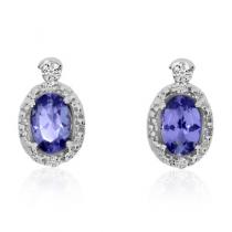 14K White Gold 6x4 Oval Tanzanite and Diamond Earrings