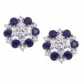 14K White Gold Diamond and Sapphire Precious Large Cluster Earrings