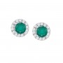 14K White Gold Precious 5 mm Round Emerald and Diamond Halo Earrings