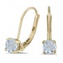 14k Yellow Gold Round Aquamarine Lever-back Earrings