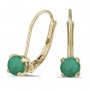 14k Yellow Gold Round Emerald Lever-back Earrings