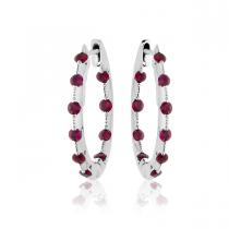 14K White Gold Tension Set Ruby Hoop Earrings