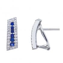 14K White Gold Precious Round Sapphire and Diamond Euro Back Fashion Earrings