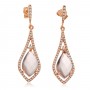 14K Rose Gold Marquise Rose Quartz and Diamond Semi Precious Dangle Earrings