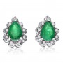 14K White Gold Precious 6x4 Pear Shape Emerald and Diamond Earrings