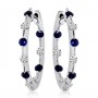 14K White Gold Precious Sapphire and Diamond Tension Set Hoop Earrings