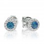 14K White Gold Round Blue Topaz and Diamond Semi Precious Fashion Earrings