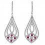 14K White Gold Precious Ruby and 1.3 Ct Diamond Fashion Drop Earrings