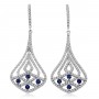 14K White Gold Precious Sapphire and 1.09 Ct Diamond Bell Drop Fashion Earrings