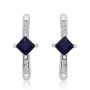 14K White Gold Princess Sapphire and Diamond Precious Euro Back Earrings