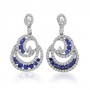 14K White Gold Precious Round Sapphire and Diamond Flowing Fashion Earrings