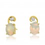 14K Yellow Gold Oval Opal and Diamond Swirl fashion Earrings