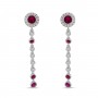 14K White Gold Ruby and Diamond Precious Filigree Long Dangle Earrings