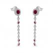 14K White Gold Ruby and Diamond Precious Filigree Long Dangle Earrings