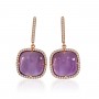 14K Rose Gold 12mm Cabochon Cushion Amethyst and Diamond Fashion Drop Earrings