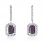 14K White Gold Octagon Amethyst and Diamond semi Precious Drop Earrings