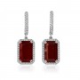 14K White Gold Large Octagon Garnet and Diamond Semi Precious Drop Earrings