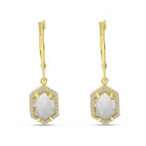14K Yellow Gold White Topaz Hexagon Earrings
