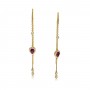 14K Yellow Gold Pear Ruby and Diamond Precious Chain Threader Earrings