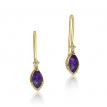 14K Yellow Gold Marquise Amethyst and Diamond Semi Precious Hook Earrings