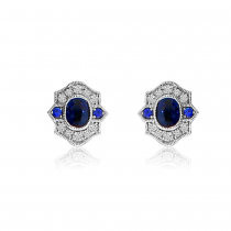 14K White Gold Oval Sapphire and Diamond Earrings