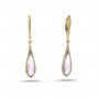 14K Yellow Gold Fancy Pink Amethyst and Diamond Semi Precious Dangle Earrings
