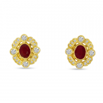 14K Yellow Gold Small Oval Ruby Earrings