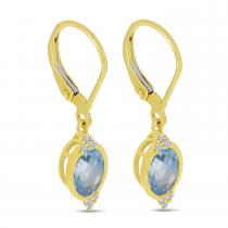 14K Yellow  Gold Oval Aquamarine and Diamond  Millgrain Post Earrings