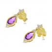 14K Yellow Gold Pear Amethyst and Diamond Semi Precious Earrings