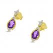 14K Yellow Gold Pear Amethyst and Diamond Semi Precious Earrings