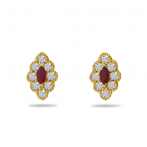 14K Yellow Gold Marquis Ruby and Diamond Beaded Earrings