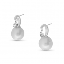 14K White Gold Dashing Diamond Pearl Earrings